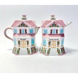 Lenox Spice Village Confectionery And Creamery Sugar & Creamer Set w/Spoon 1991